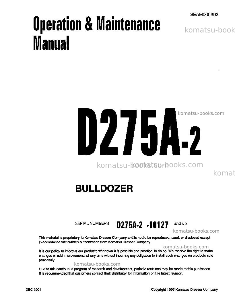 Komatsu d275a-2jpn Operation manual cover Komatsu d275a-2jpn Operation manual cover