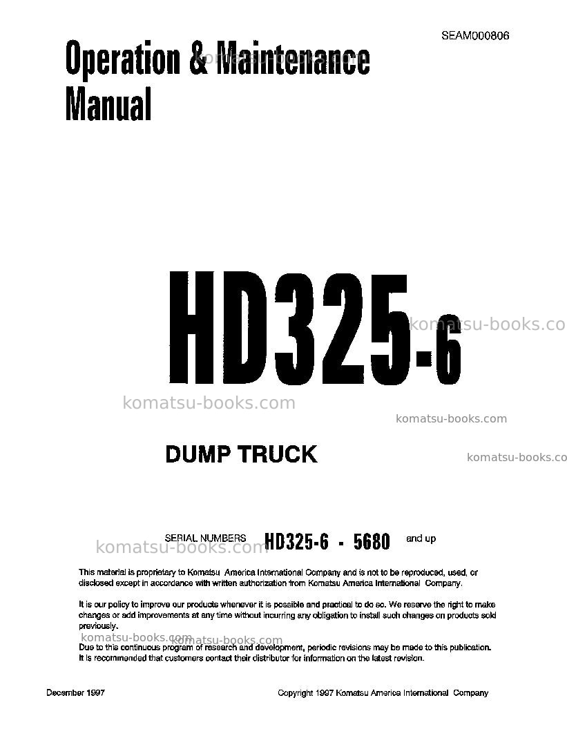 Komatsu hd325-6jpn Operation manual cover