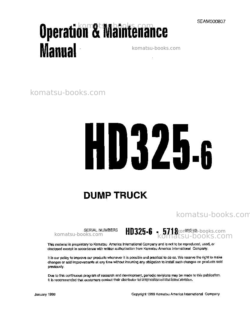 Komatsu hd325-6jpn Operation manual cover