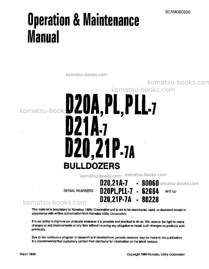Komatsu d20p-7jpn-emission eng. Operation manual cover Komatsu d20p-7jpn-emission eng. Operation manual cover
