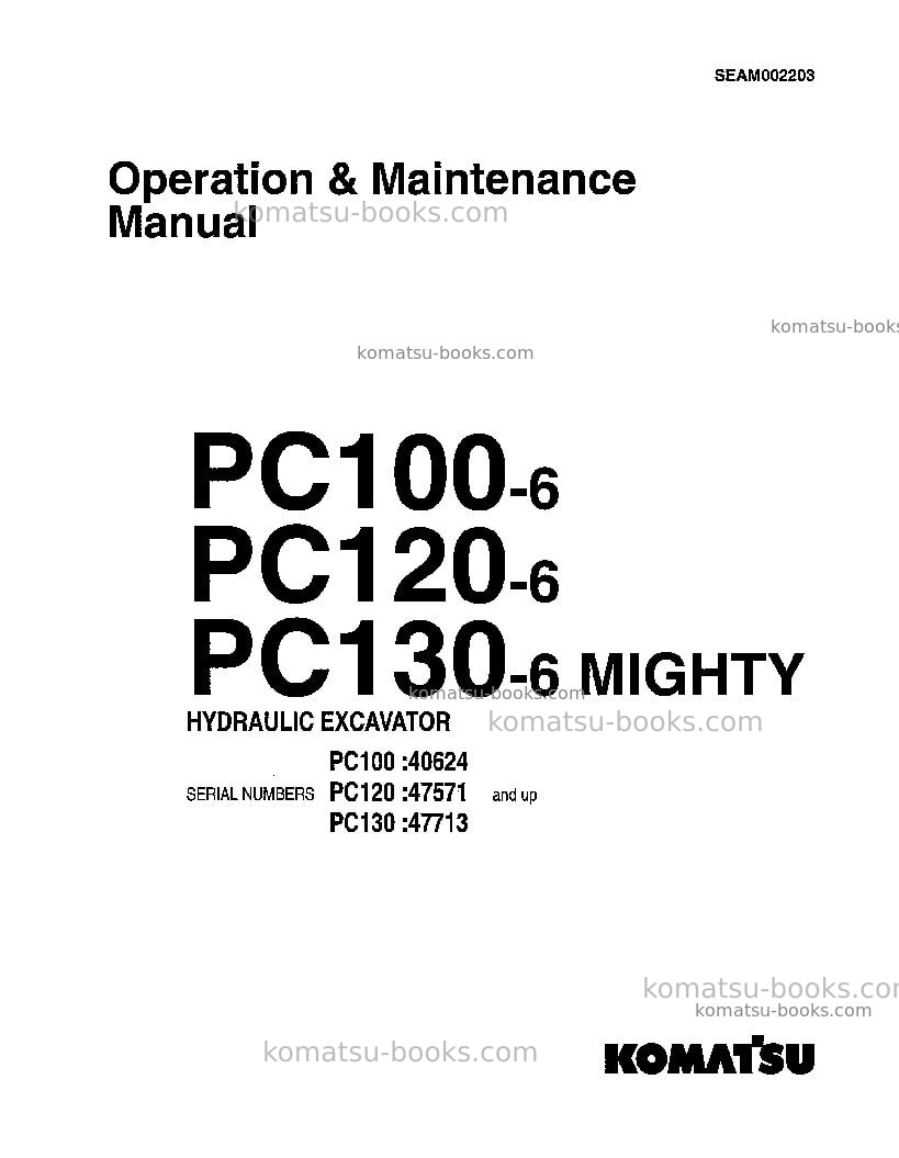 Komatsu pc120-6jpn Operation manual cover Komatsu pc120-6jpn Operation manual cover