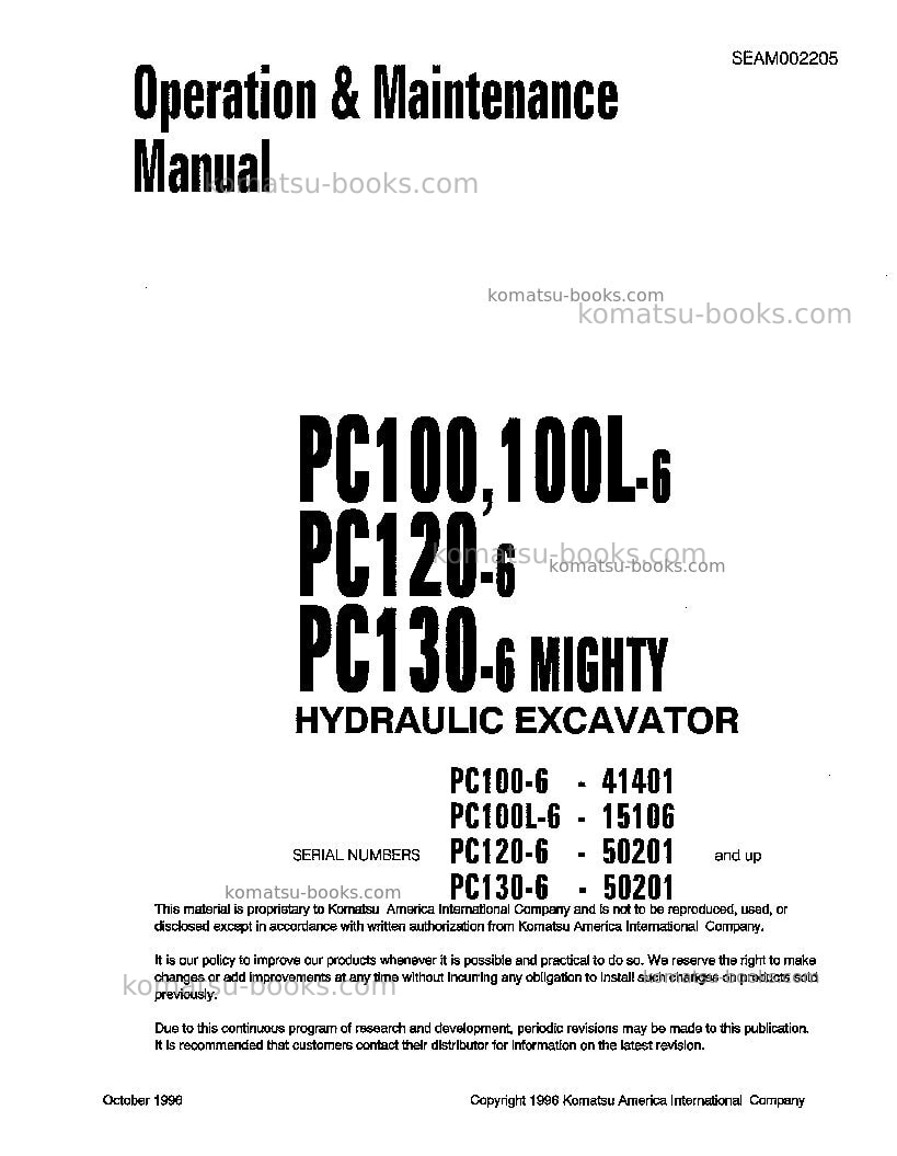 Komatsu pc100-6jpn Operation manual cover Komatsu pc100-6jpn Operation manual cover