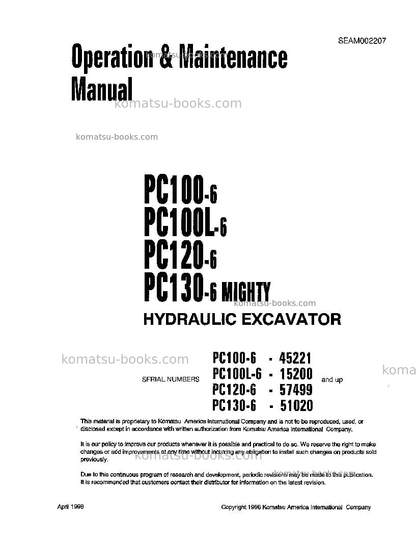 Komatsu pc100l-6jpn Operation manual cover Komatsu pc100l-6jpn Operation manual cover