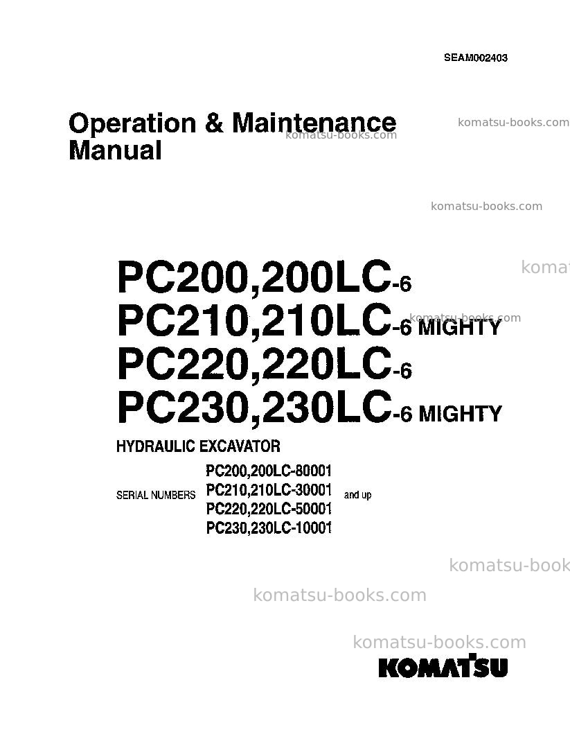 Komatsu pc200-6jpn Operation manual cover Komatsu pc200-6jpn Operation manual cover