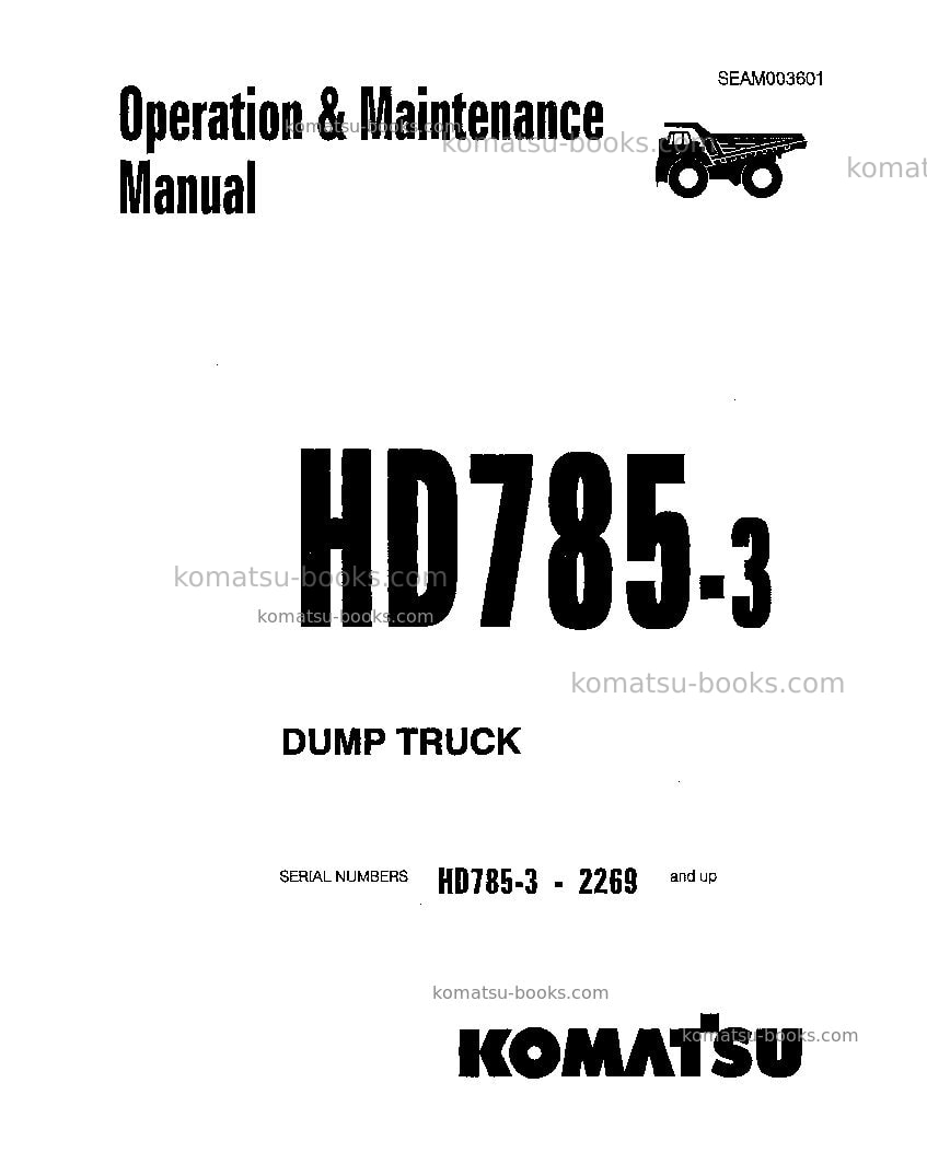 Komatsu hd785-3jpn Operation manual cover