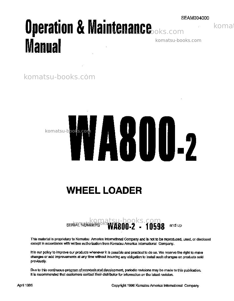 Komatsu wa800-2jpn Operation manual cover Komatsu wa800-2jpn Operation manual cover