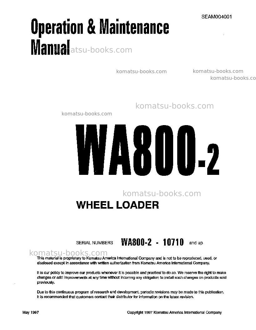 Komatsu wa800-2jpn Operation manual cover Komatsu wa800-2jpn Operation manual cover