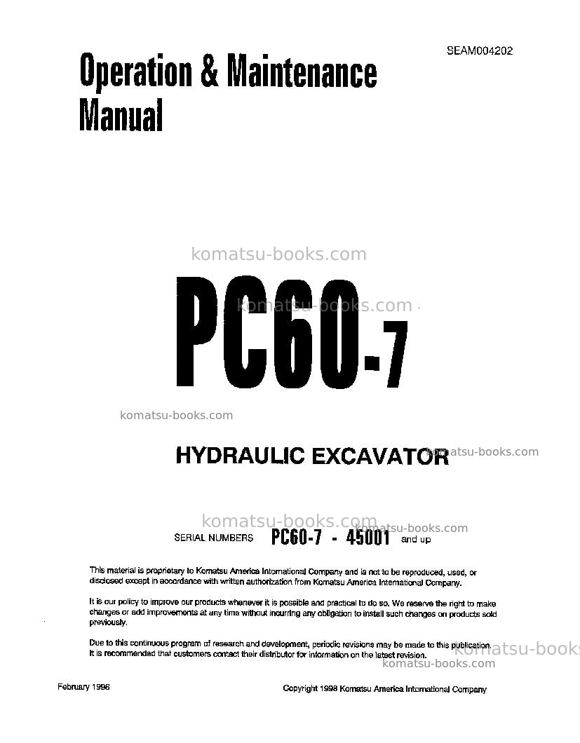 Komatsu pc60-7jpn-w/ front blade Operation manual cover Komatsu pc60-7jpn-w/ front blade Operation manual cover