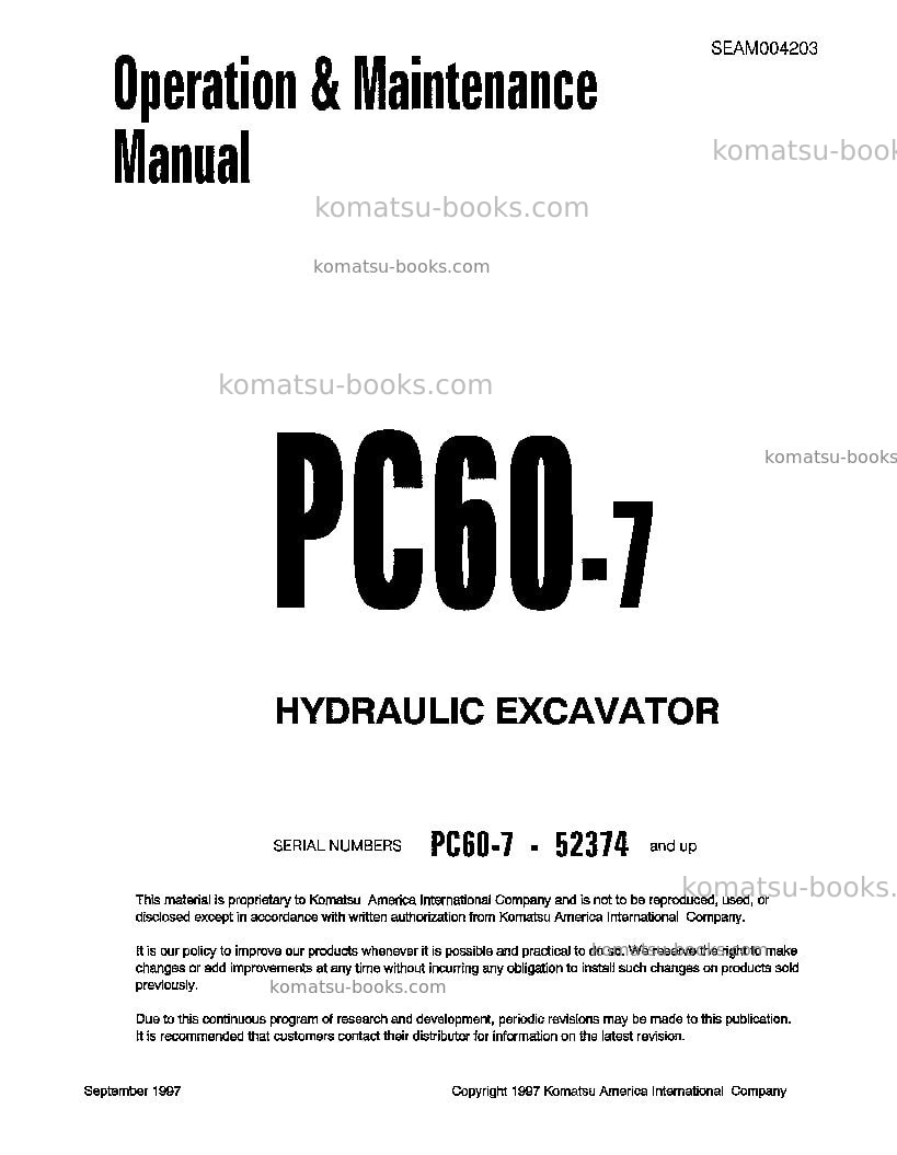 Komatsu pc60-7jpn-w/ front blade Operation manual cover Komatsu pc60-7jpn-w/ front blade Operation manual cover