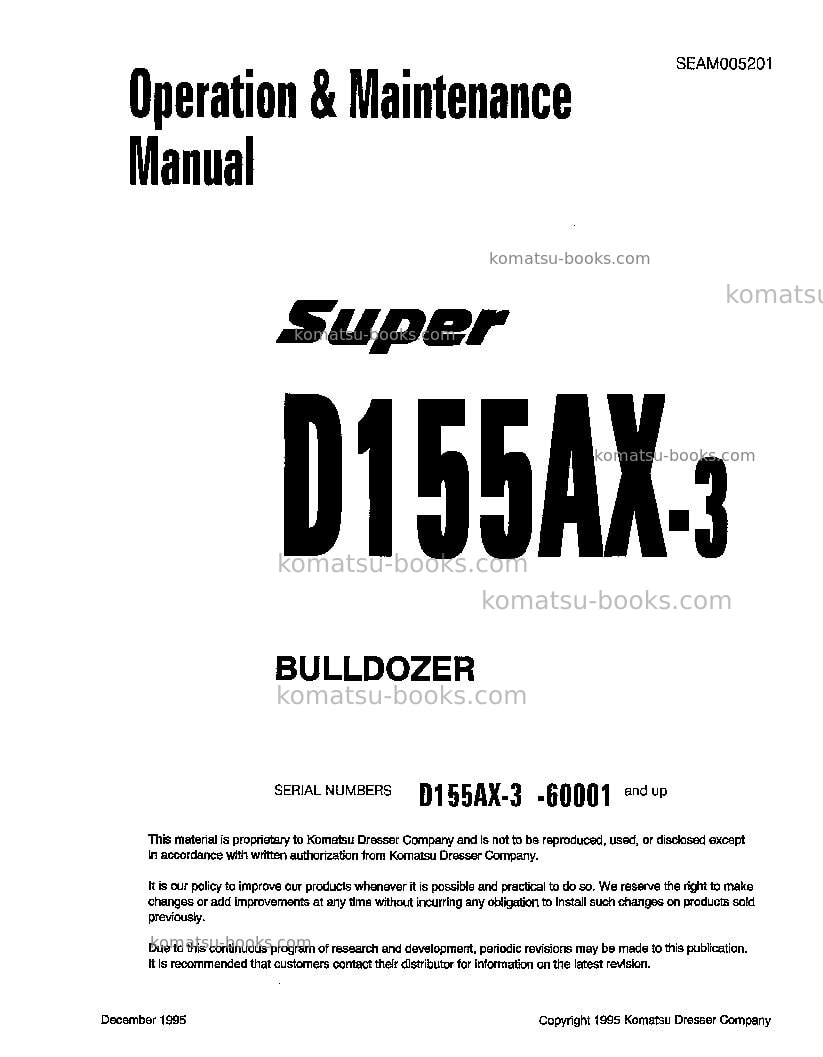 Komatsu d155ax-3jpn Operation manual cover Komatsu d155ax-3jpn Operation manual cover