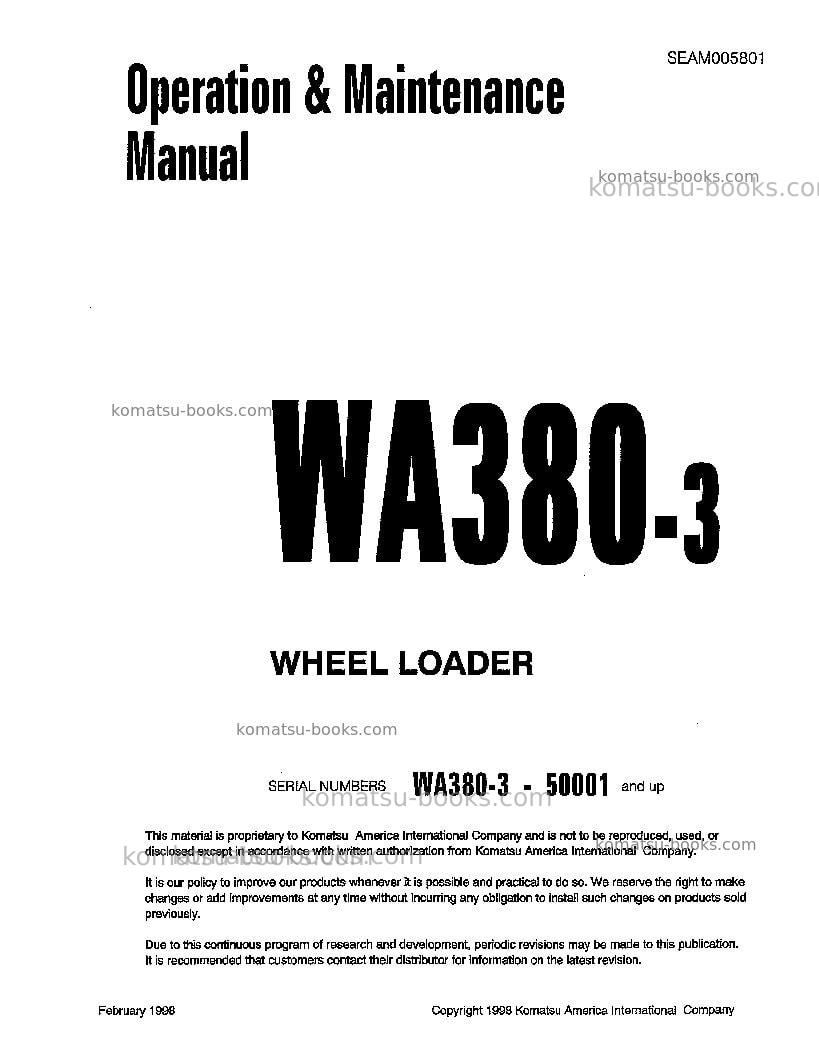Komatsu wa380-3jpn Operation manual cover