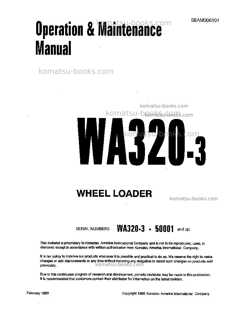 Komatsu wa320-3jpn Operation manual cover