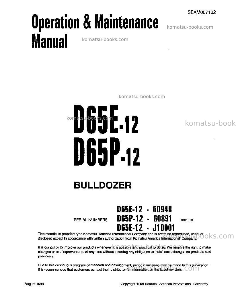 Komatsu d65e-12jpn Operation manual cover Komatsu d65e-12jpn Operation manual cover