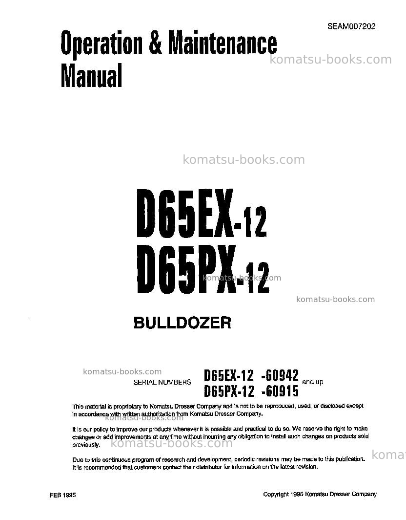 Komatsu d65ex-12jpn Operation manual cover Komatsu d65ex-12jpn Operation manual cover