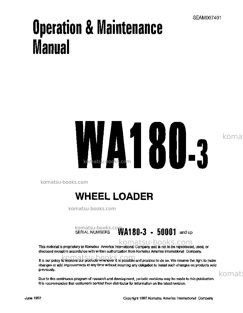 Komatsu wa180-3jpn-a Operation manual cover Komatsu wa180-3jpn-a Operation manual cover