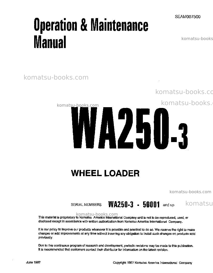 Komatsu wa250-3jpn Operation manual cover Komatsu wa250-3jpn Operation manual cover