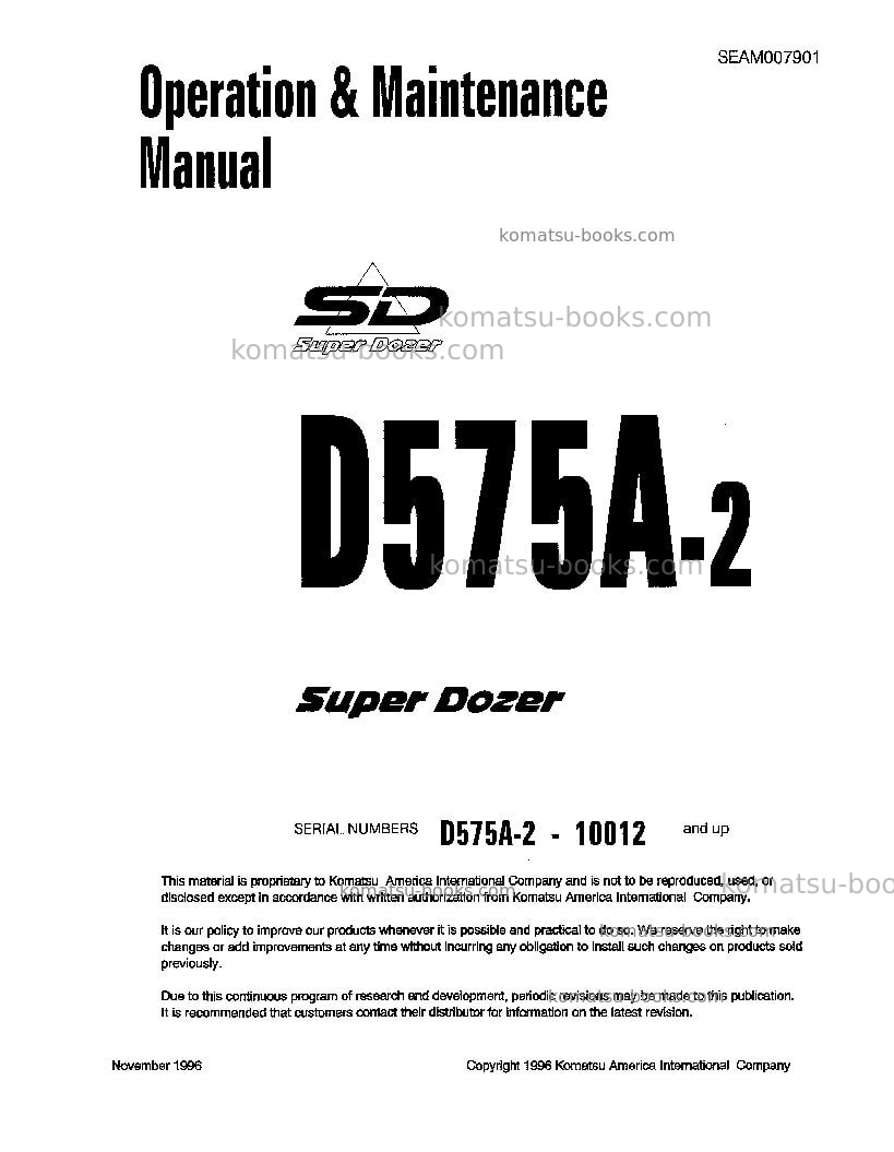 Komatsu d575a-2jpn-super dozer Operation manual cover Komatsu d575a-2jpn-super dozer Operation manual cover