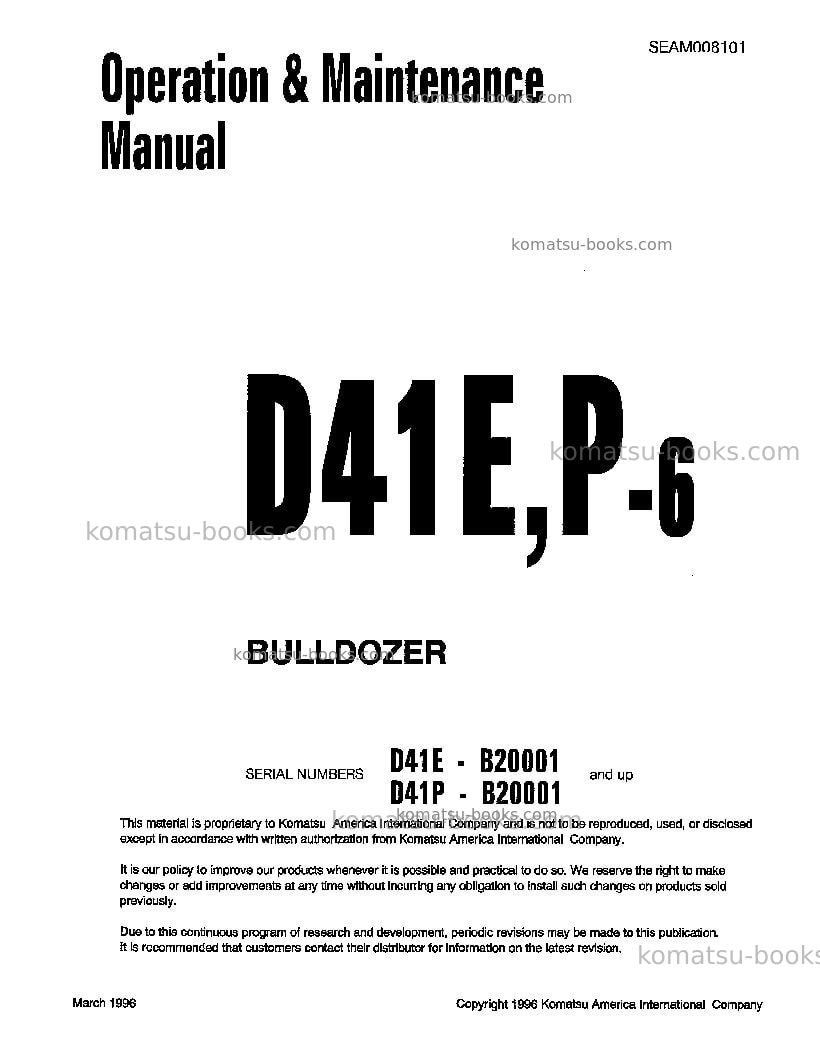 Komatsu d41e-6bra Operation manual cover Komatsu d41e-6bra Operation manual cover