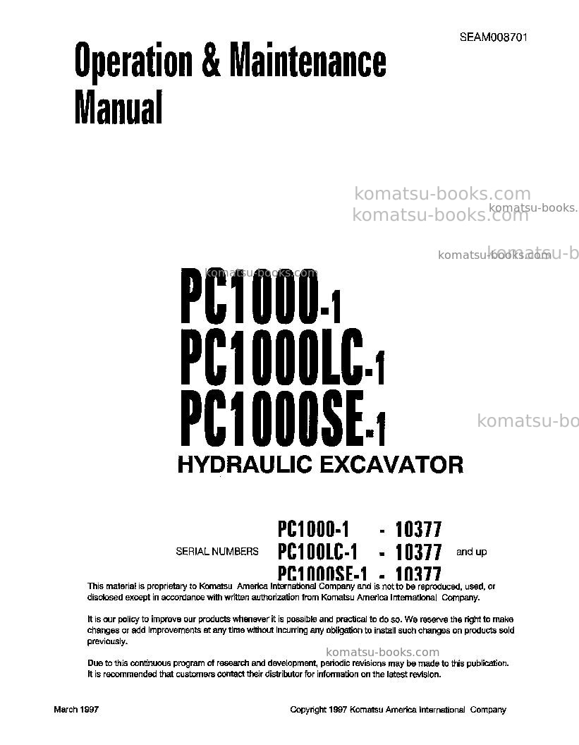 Komatsu pc1000-1jpn Operation manual cover Komatsu pc1000-1jpn Operation manual cover