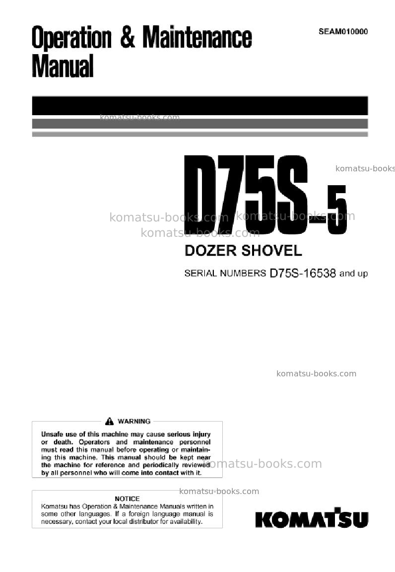 Komatsu d75s-5jpn Operation manual cover Komatsu d75s-5jpn Operation manual cover