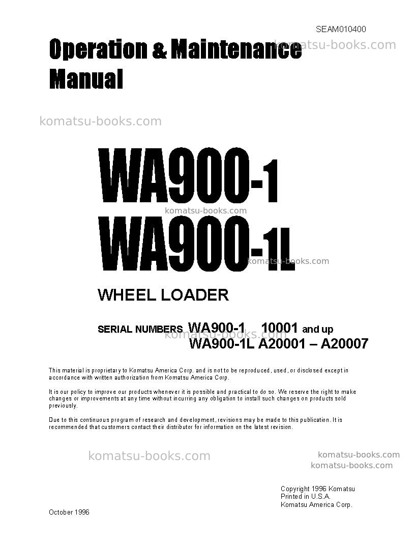 Komatsu wa900-1jpn Operation manual cover Komatsu wa900-1jpn Operation manual cover