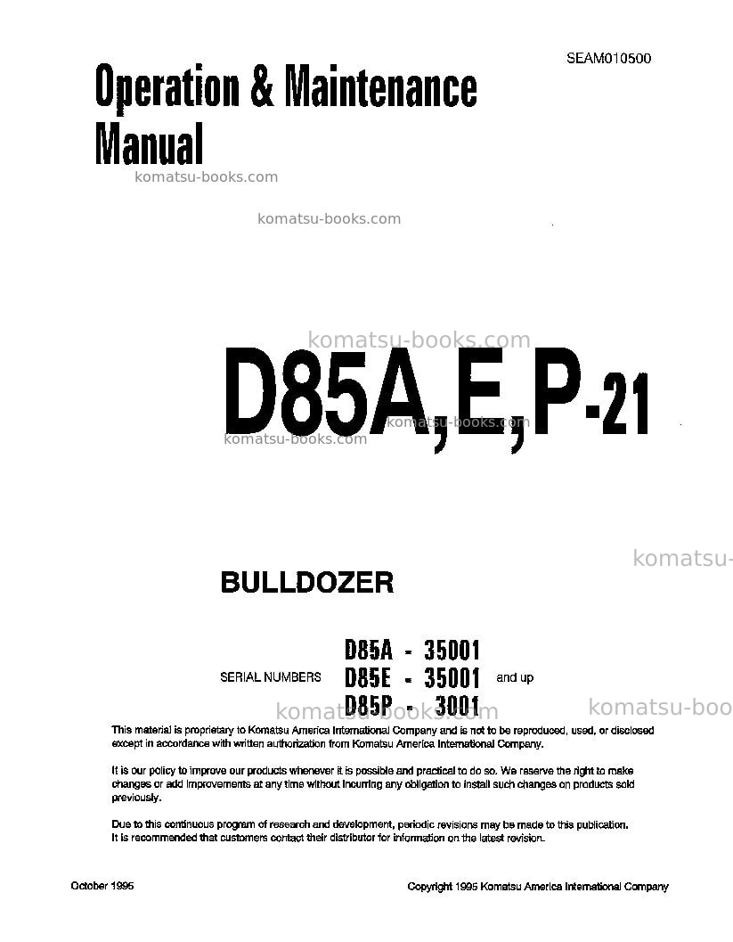 Komatsu d85e-21jpn Operation manual cover Komatsu d85e-21jpn Operation manual cover