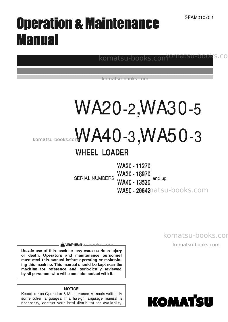 Komatsu wa30-5jpn Operation manual cover Komatsu wa30-5jpn Operation manual cover