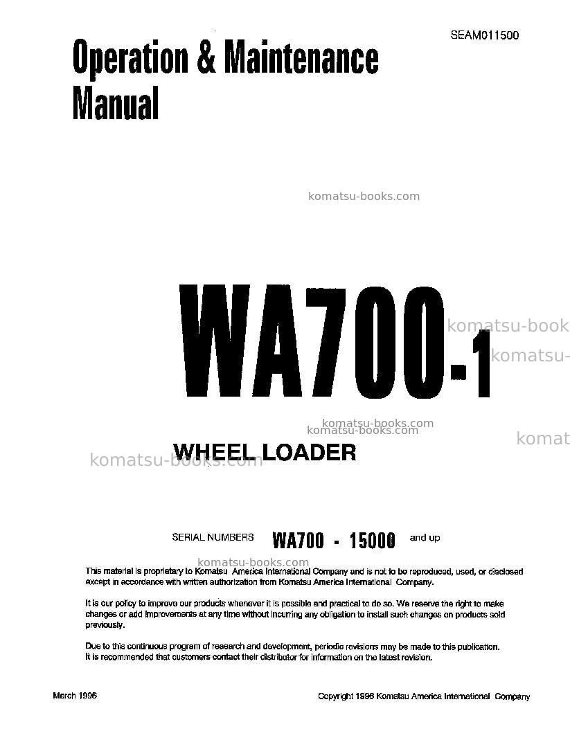 Komatsu wa700-1jpn Operation manual cover