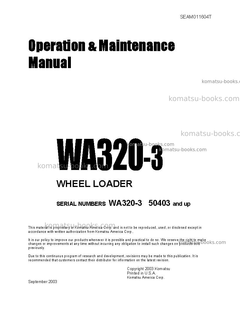 Komatsu wa320-3jpn Operation manual cover