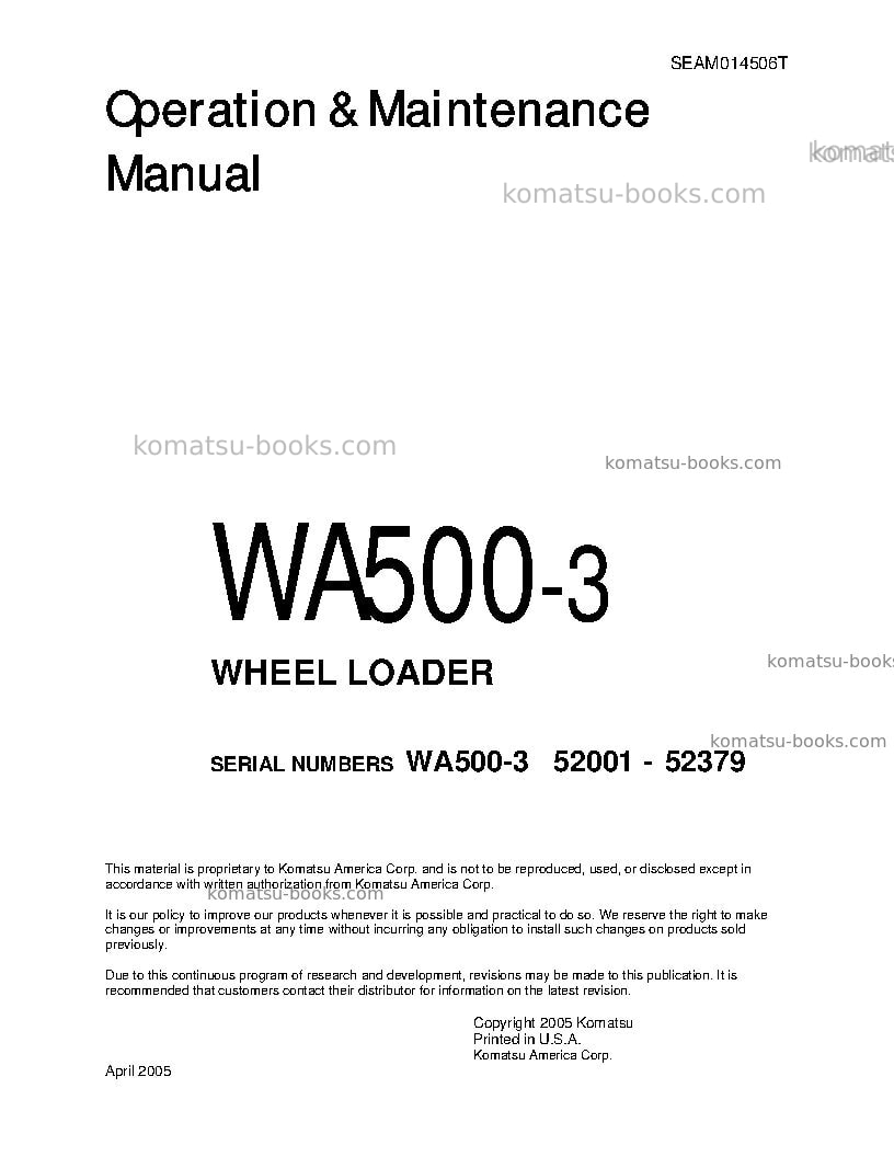 Komatsu wa500-3jpn Operation manual cover Komatsu wa500-3jpn Operation manual cover