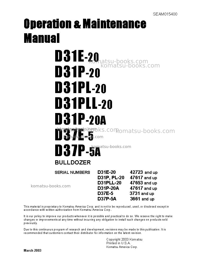 Komatsu d31e-20jpn-trimming dozer Operation manual cover