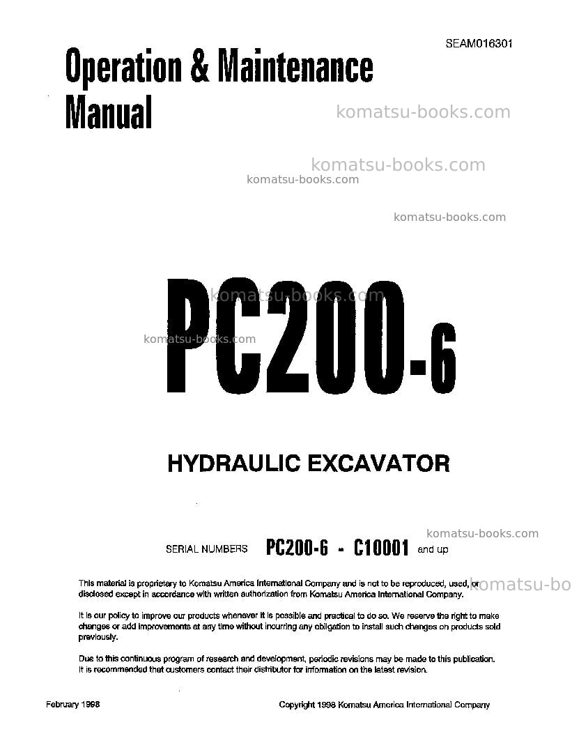 Komatsu pc200-6tha-b Operation manual cover Komatsu pc200-6tha-b Operation manual cover