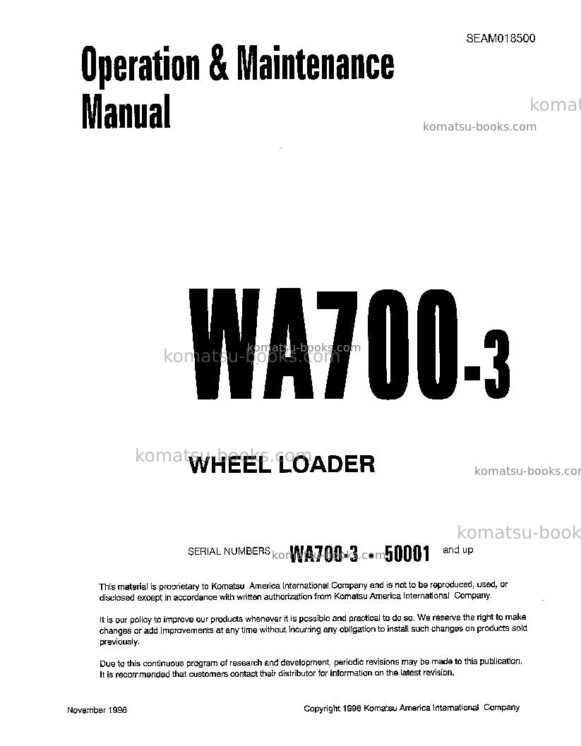 Komatsu wa700-3jpn Operation manual cover Komatsu wa700-3jpn Operation manual cover