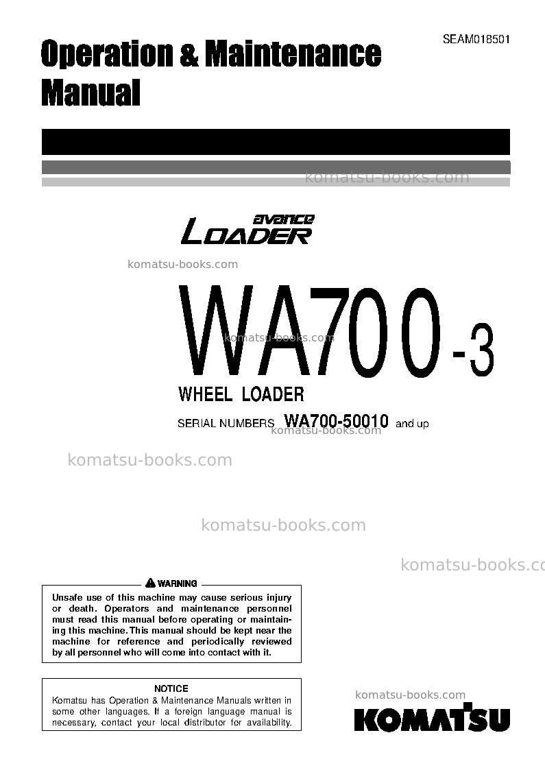 Komatsu wa700-3jpn Operation manual cover Komatsu wa700-3jpn Operation manual cover