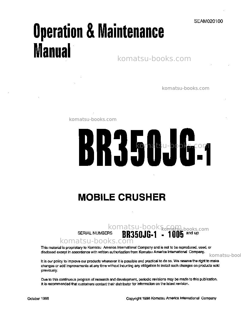Komatsu br350jg-1jpn Operation manual cover Komatsu br350jg-1jpn Operation manual cover