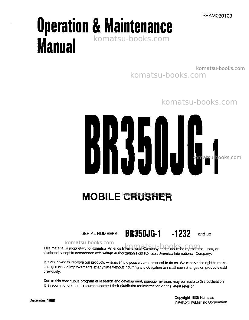 Komatsu br350jg-1jpn Operation manual cover Komatsu br350jg-1jpn Operation manual cover