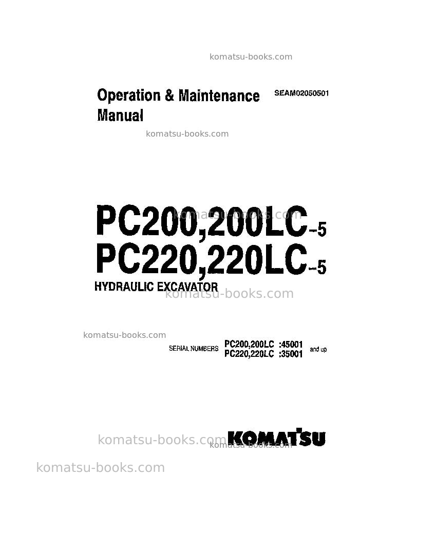 Komatsu pc220lc-5jpn Operation manual cover Komatsu pc220lc-5jpn Operation manual cover