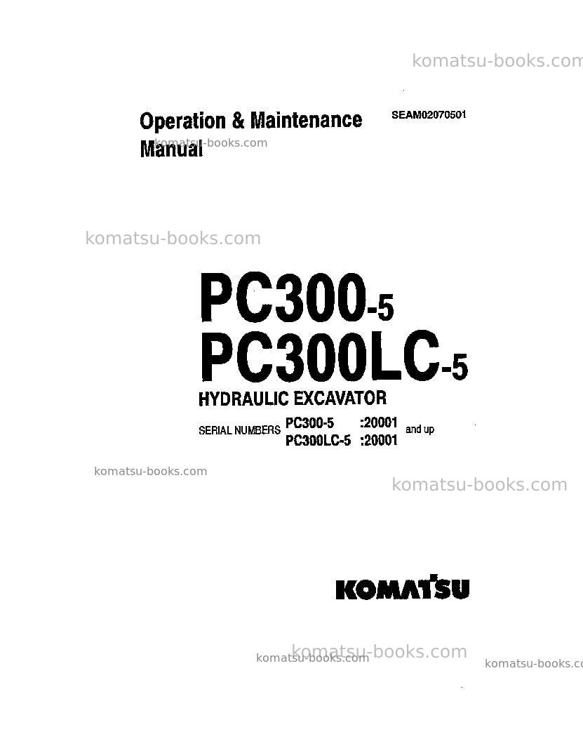 Komatsu pc300-5jpn Operation manual cover Komatsu pc300-5jpn Operation manual cover