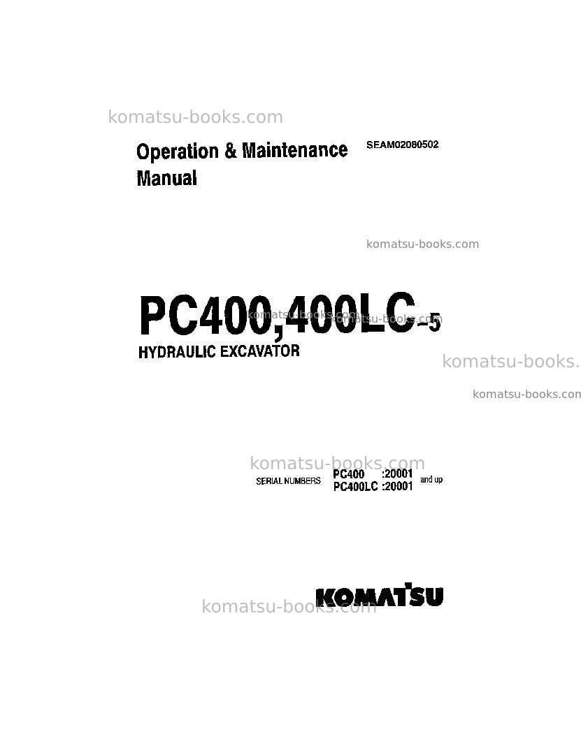Komatsu pc400lc-5jpn Operation manual cover Komatsu pc400lc-5jpn Operation manual cover