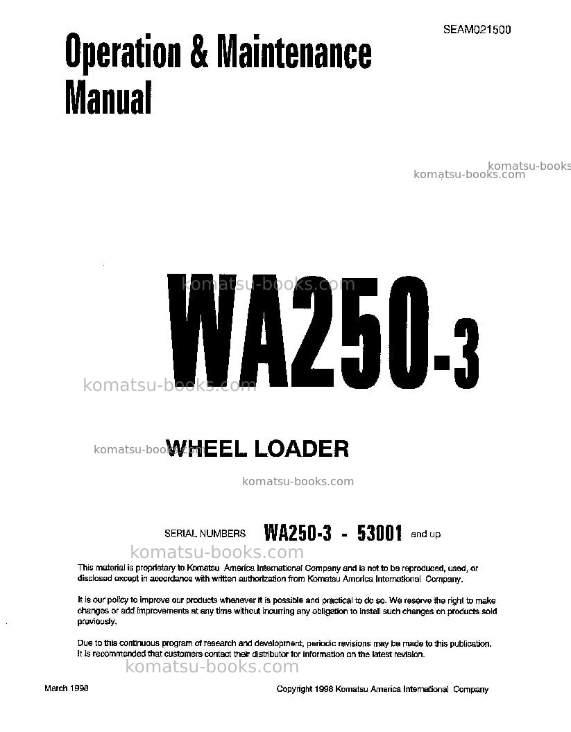 Komatsu wa250l-3jpn Operation manual cover Komatsu wa250l-3jpn Operation manual cover