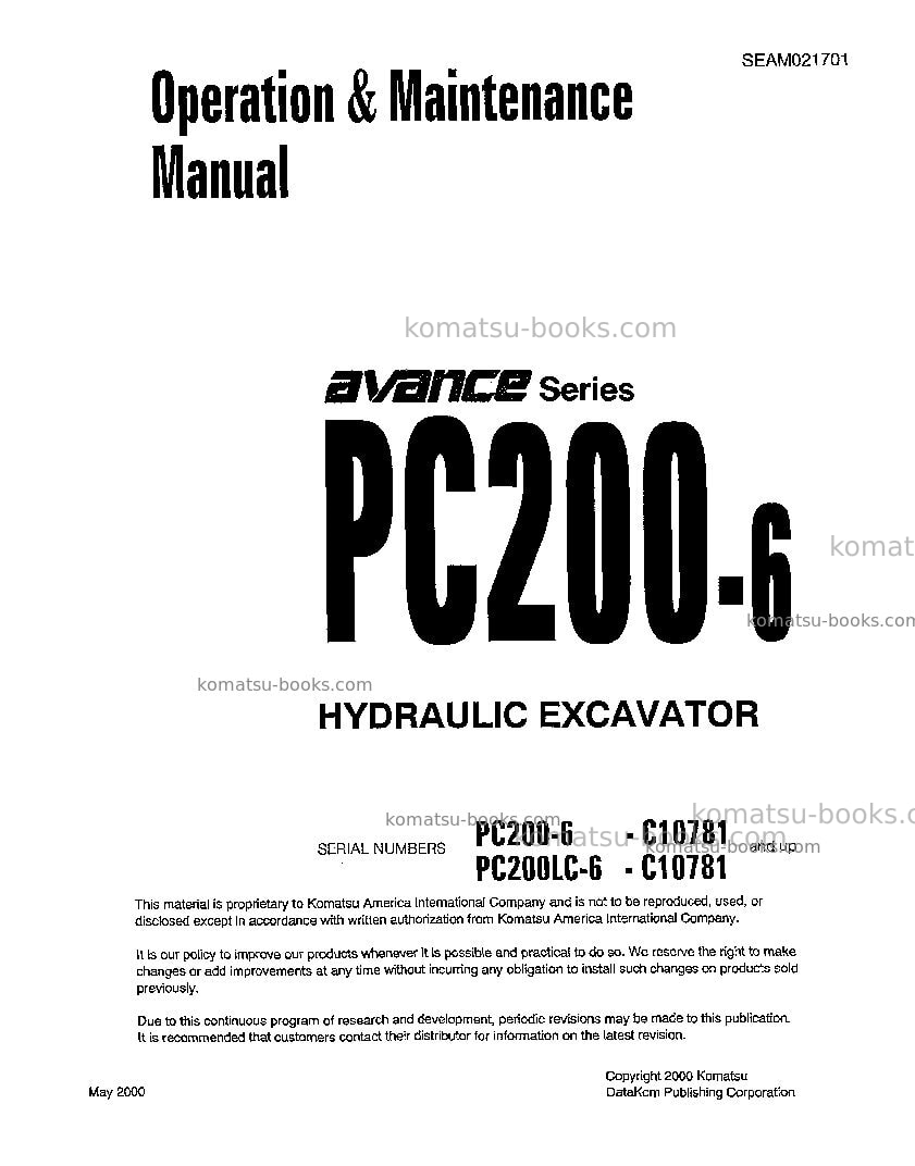 Komatsu pc200-6tha-b Operation manual cover Komatsu pc200-6tha-b Operation manual cover