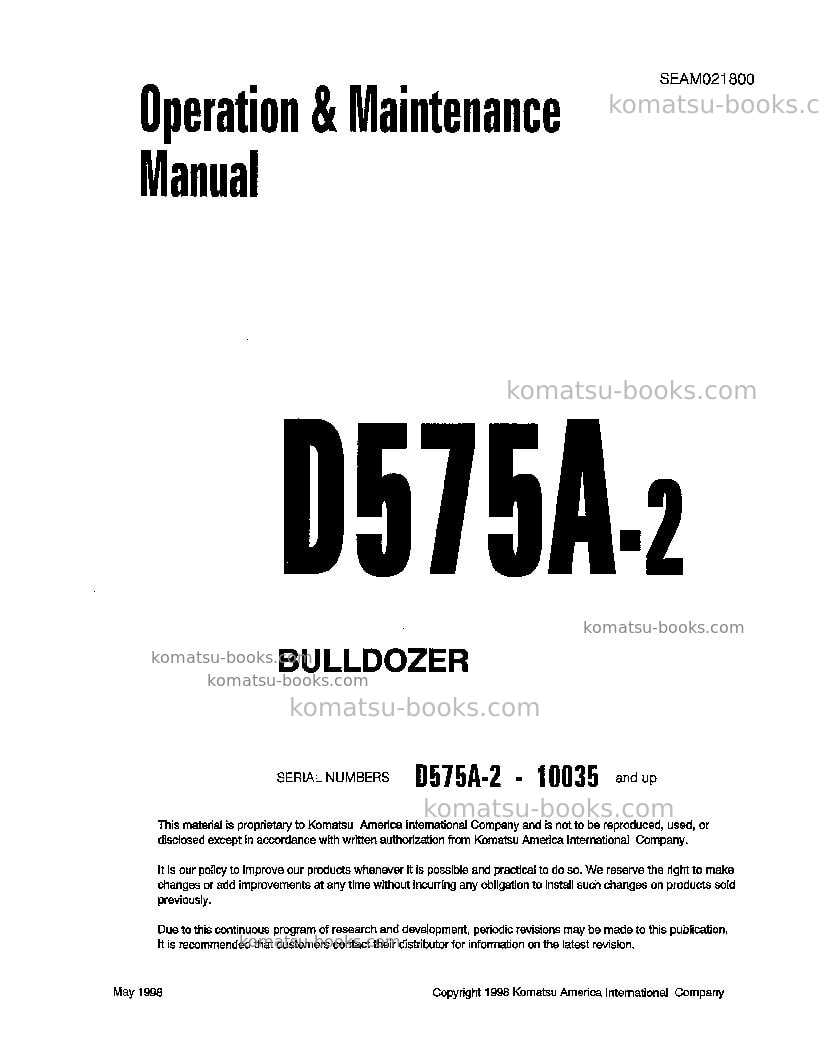 Komatsu d575a-2jpn Operation manual cover