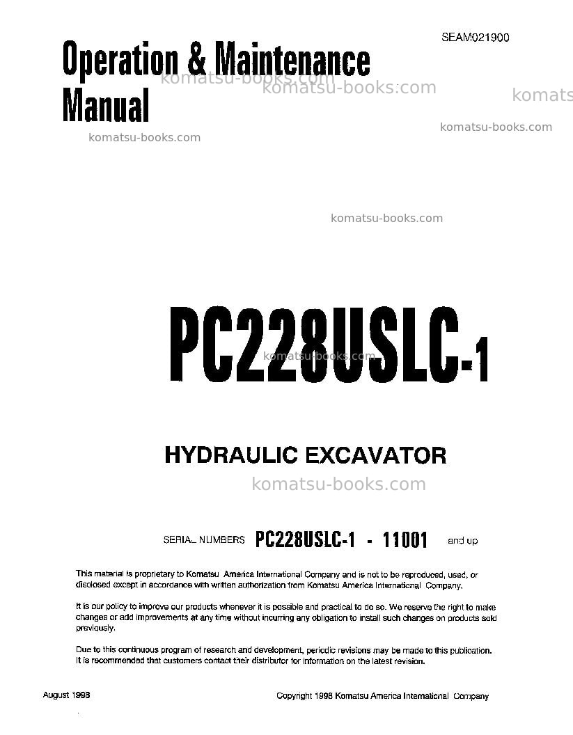 Komatsu pc228uslc-1jpn Operation manual cover Komatsu pc228uslc-1jpn Operation manual cover
