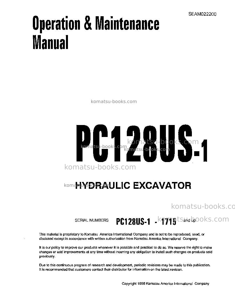 Komatsu pc128us-1jpn Operation manual cover Komatsu pc128us-1jpn Operation manual cover