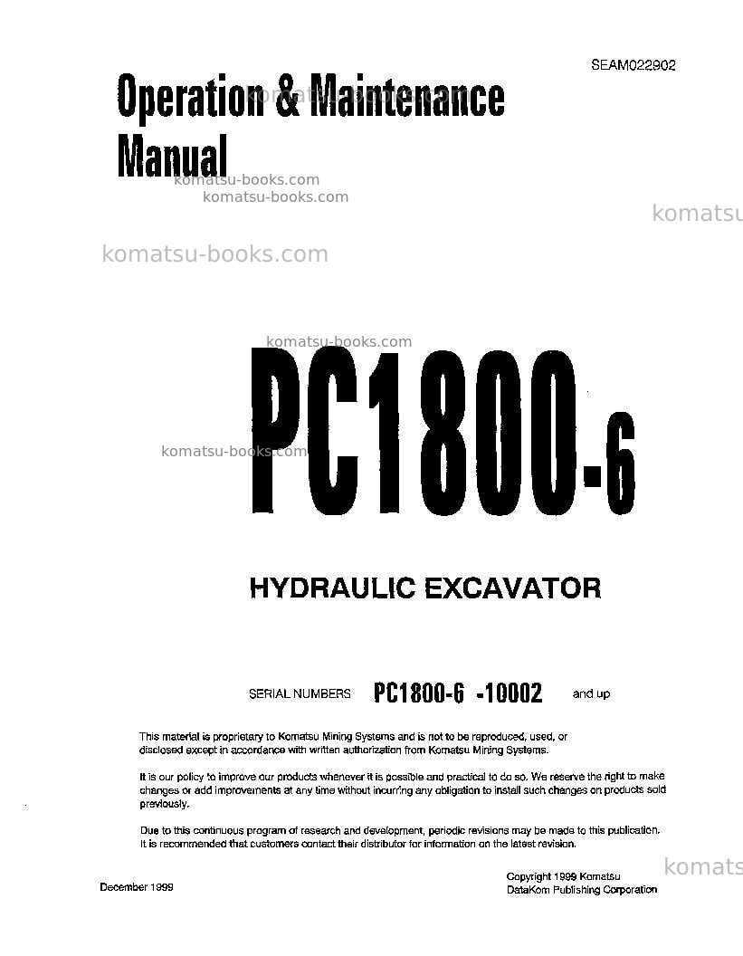 Komatsu pc1800-6jpn Operation manual cover Komatsu pc1800-6jpn Operation manual cover