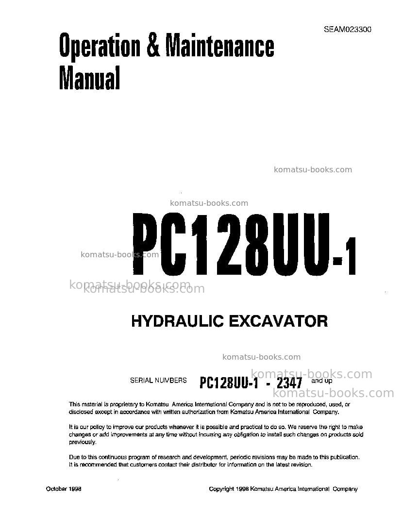 Komatsu pc128uu-1jpn Operation manual cover Komatsu pc128uu-1jpn Operation manual cover