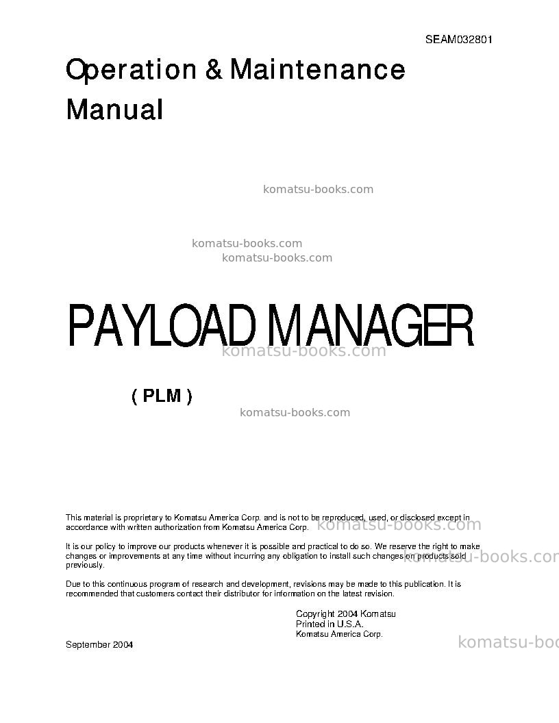 Komatsu plmusa Operation manual cover Komatsu plmusa Operation manual cover