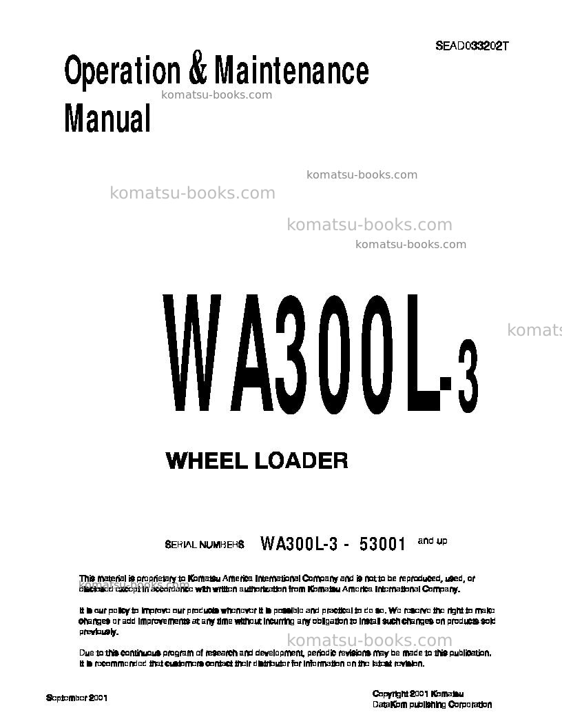Komatsu wa300l-3jpn Operation manual cover Komatsu wa300l-3jpn Operation manual cover