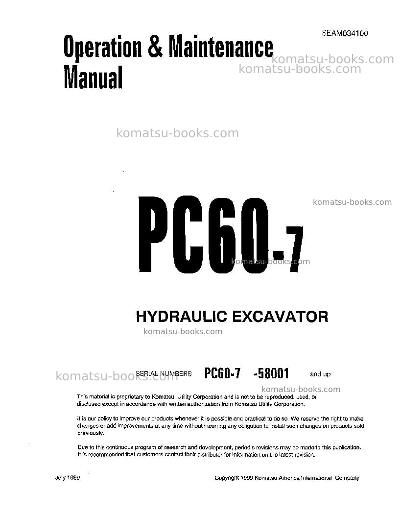 Komatsu pc60-7jpn Operation manual cover