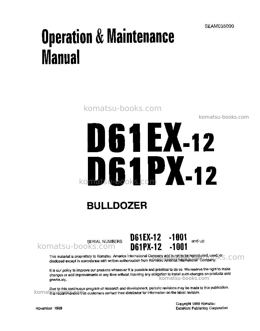 Komatsu d61ex-12jpn Operation manual cover